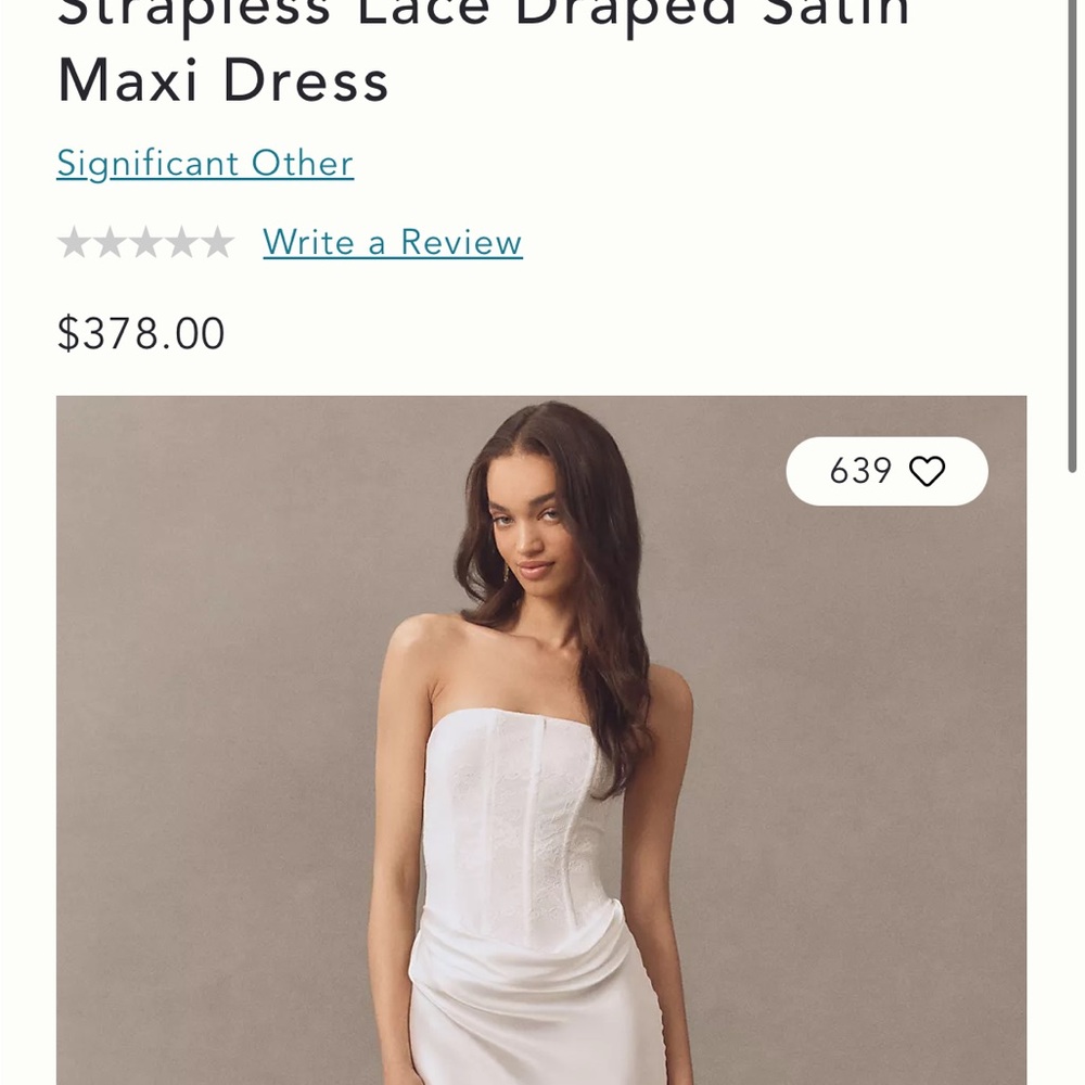 Anthropology Significant Other Sofiya Strapless Lace Draped Satin Maxi Dress